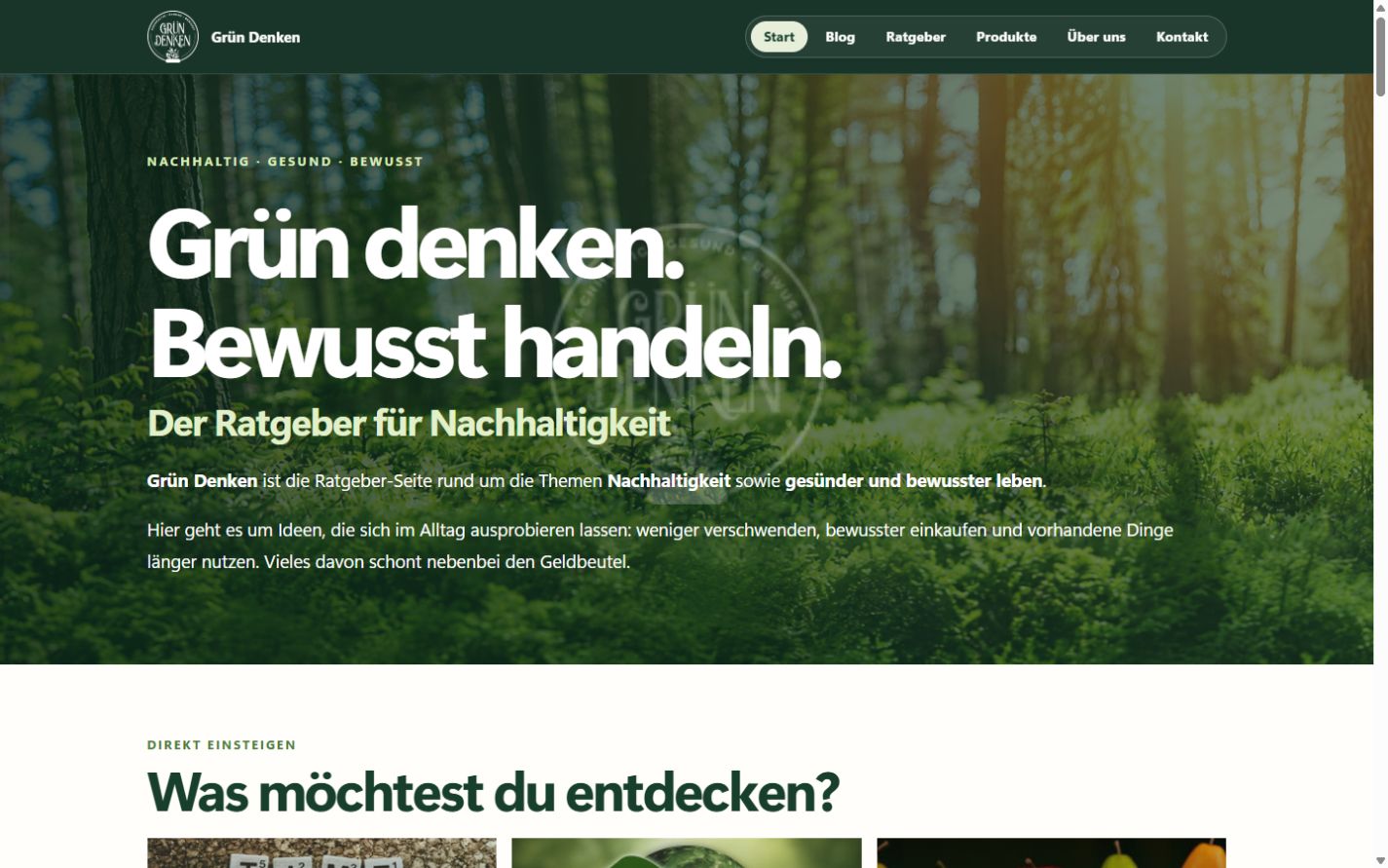 Aktuelle Startseite von Grün Denken