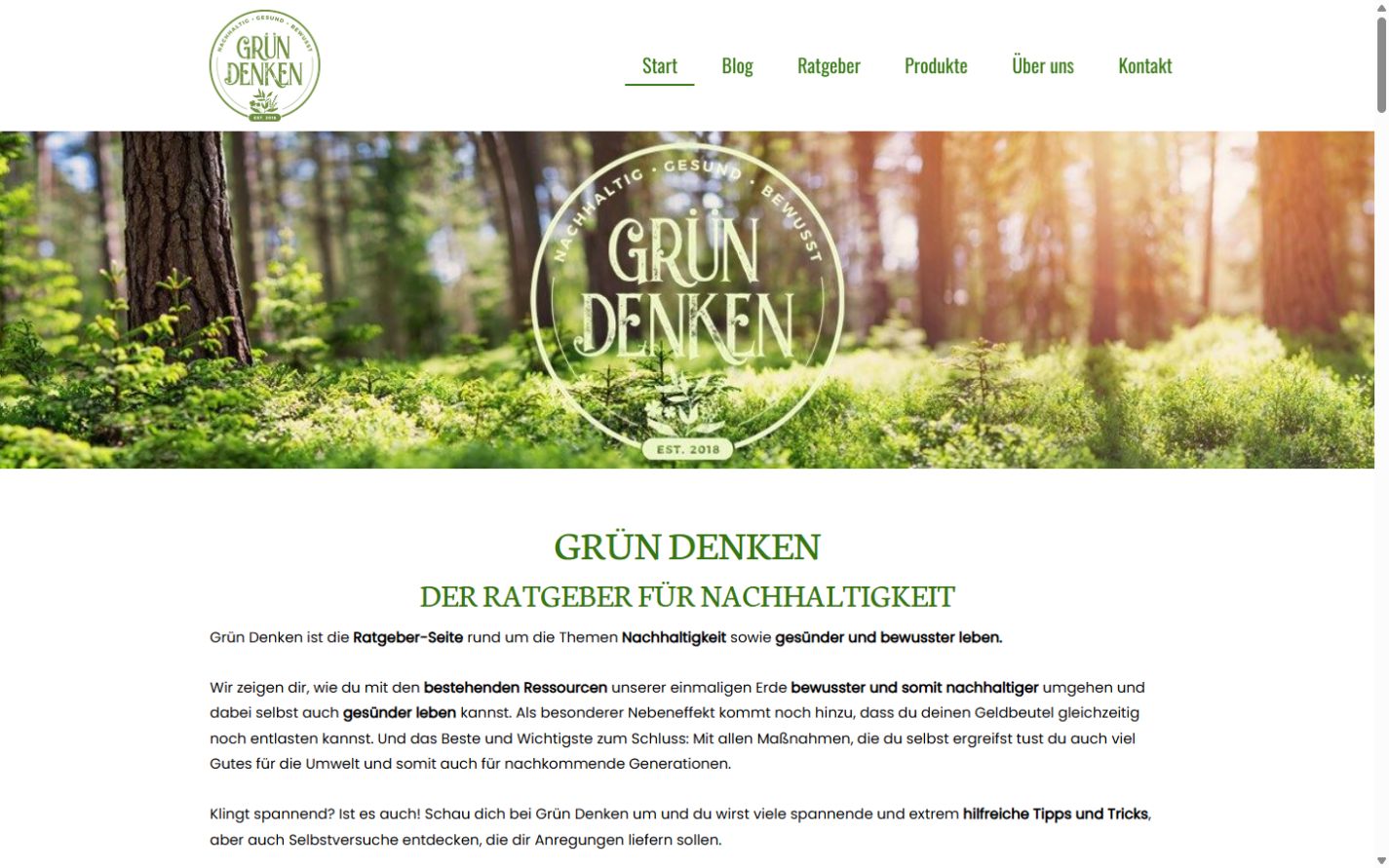 Grün Denken: bisherige Jimdo-Startseite