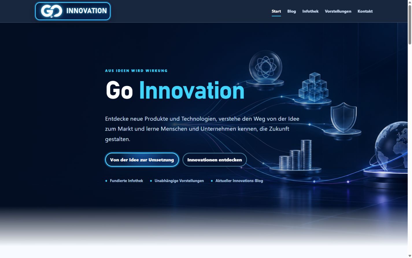 Aktuelle Startseite von Go Innovation