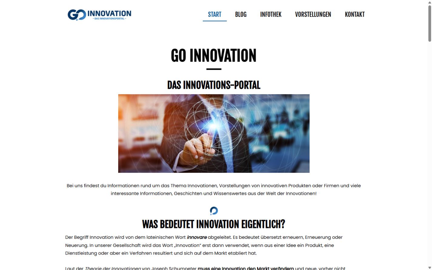 Go Innovation: bisherige Jimdo-Startseite